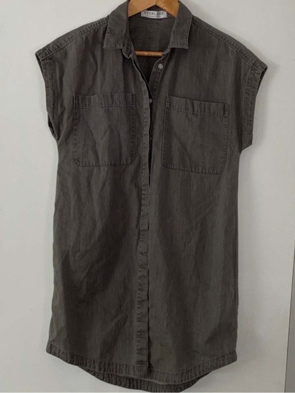 Everlane Olive Utility Button-Down Shirt Dress